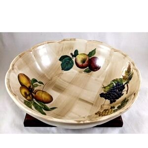 Ceramica Due Torri Large Ceramic Bowl W/ Painted Fruits Made In Italy